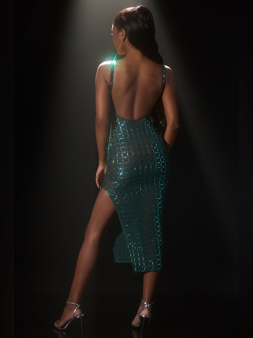 NWT - Embellished Open-Back Midaxi Dress in Emerald Green - Picture 5 of 8